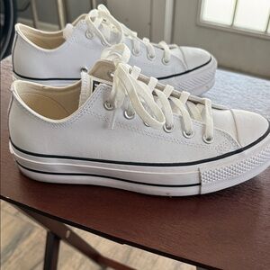 Converse White Leather Platform All Star Low-Top Sneakers